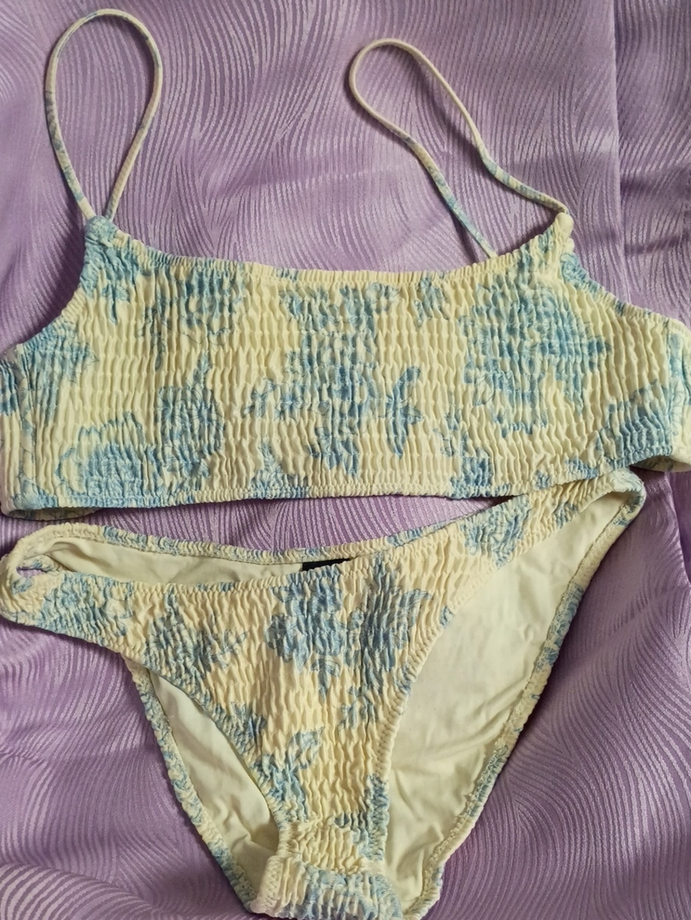 triangl swimwear Yellow & Blue Floral Smocked Bikini Set
